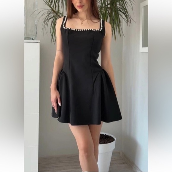 Micas Elegant Black Dress with Pearl Detailing M ma4-58 - Picture 1 of 7